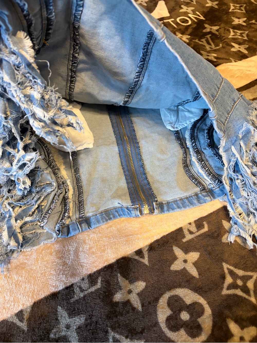 American Bazi Blue Denim Fringe Mini Skirt - Picture 5 of 5